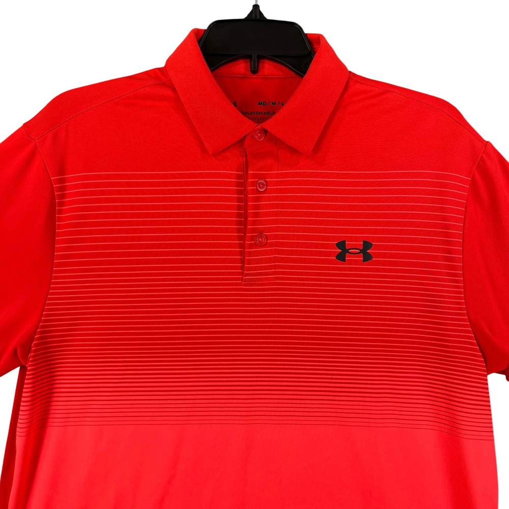 Under Armour Playoff Polo Mens M Red Striped HeatGear Performance Golf Shirt